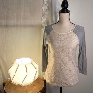 Market‎ & Spruce Lace 3/4 Sleeve Gray Cream Top Shirt Size XS